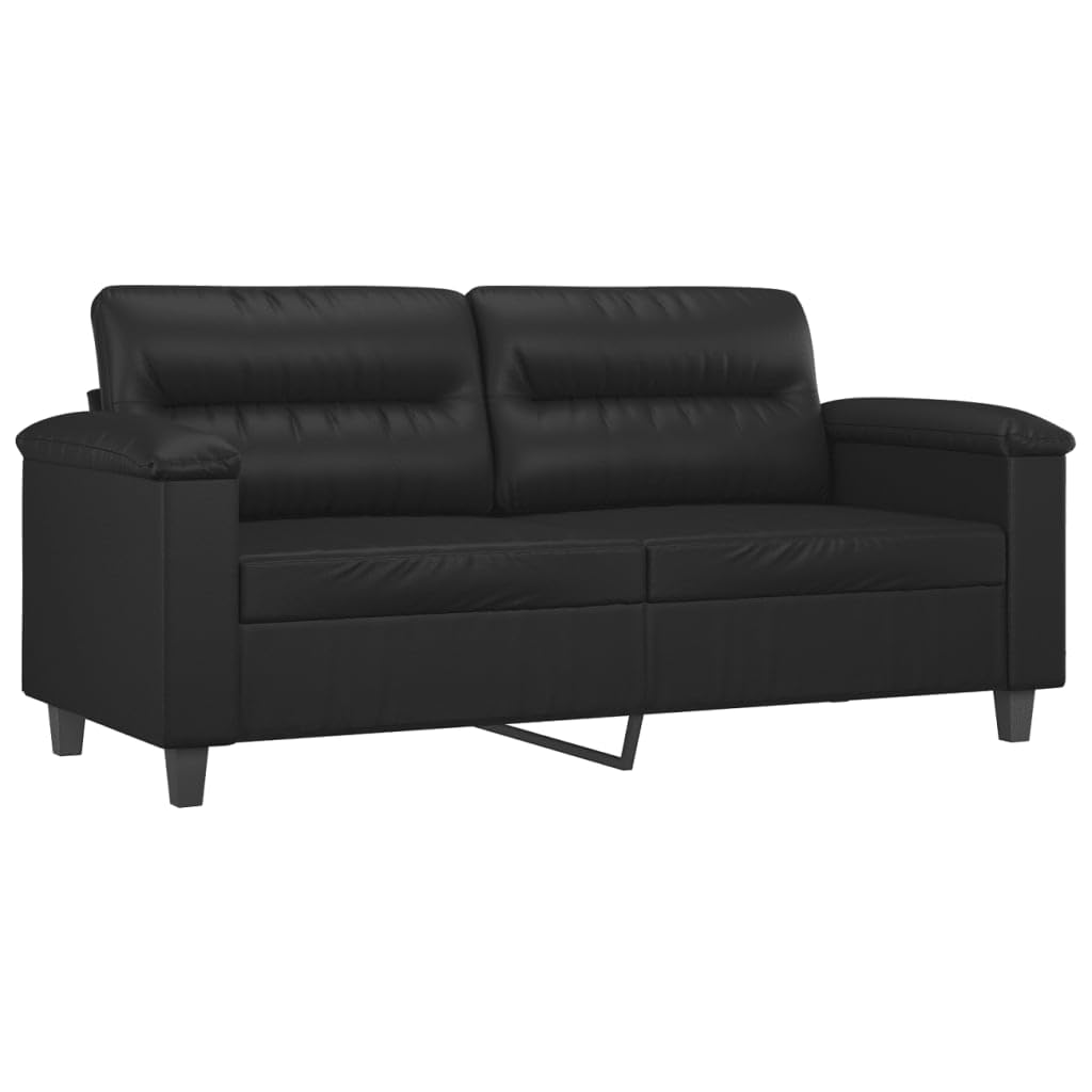 vidaXL Black Faux Leather 2-Piece Sofa Set - Modern Design, Thick Padding, Sturdy Frame, Ideal for Living Room or Lounge Area