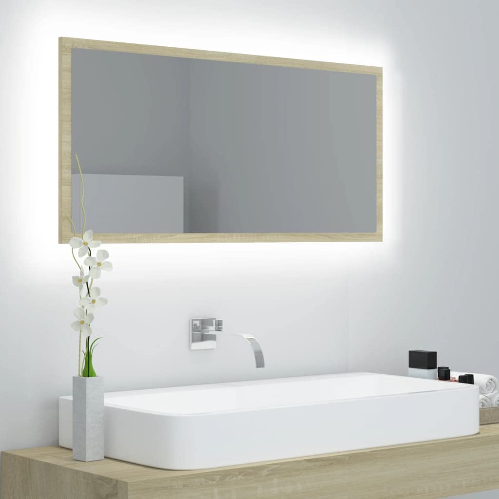 vidaXL LED Bathroom Mirror Home Vanity Unit Washroom Wall Furniture Interior Hallway Bedroom Laundry Room Dressing 35.4&quot; White Acrylic