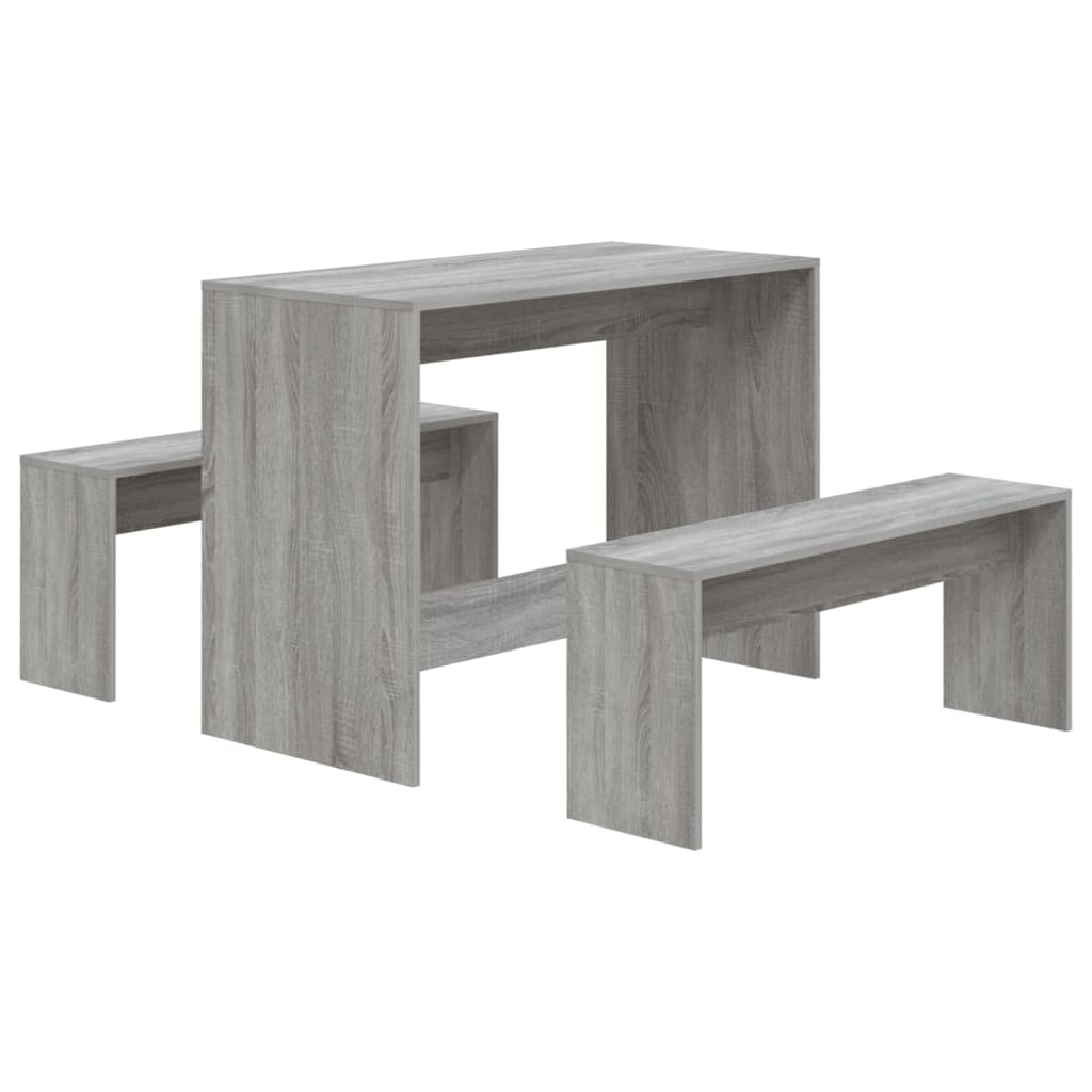 vidaXL 3 Piece Dining Set, Rectangular Table and Benches Set, Gray Sonoma Engineered Wood for Modern Houses, Durable and Easy-to-Clean