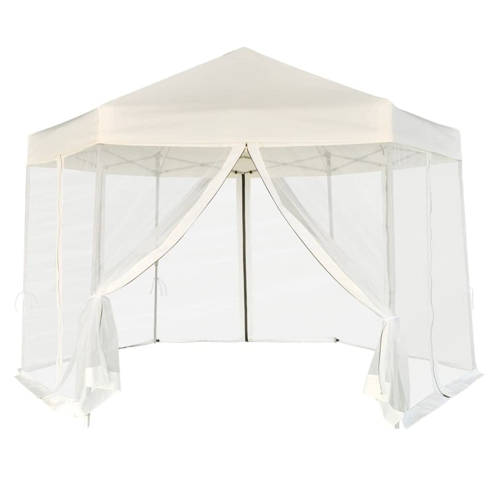 Vidaxl Hexagonal Pop-Up Marquee | 6 Sidewalls | Cream White | Sturdy Steel Frame | Water-Resistant Polyester Roof | 11.8'X10.2'X9.2' | Easily Assembled And Portable