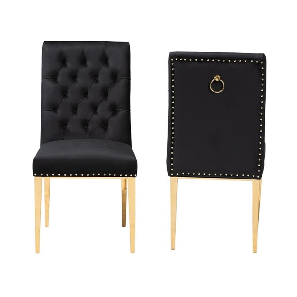 Baxton Studio Caspera Contemporary Glam and Luxe Black Velvet Fabric and Gold Metal 2-Piece Dining Chair Set