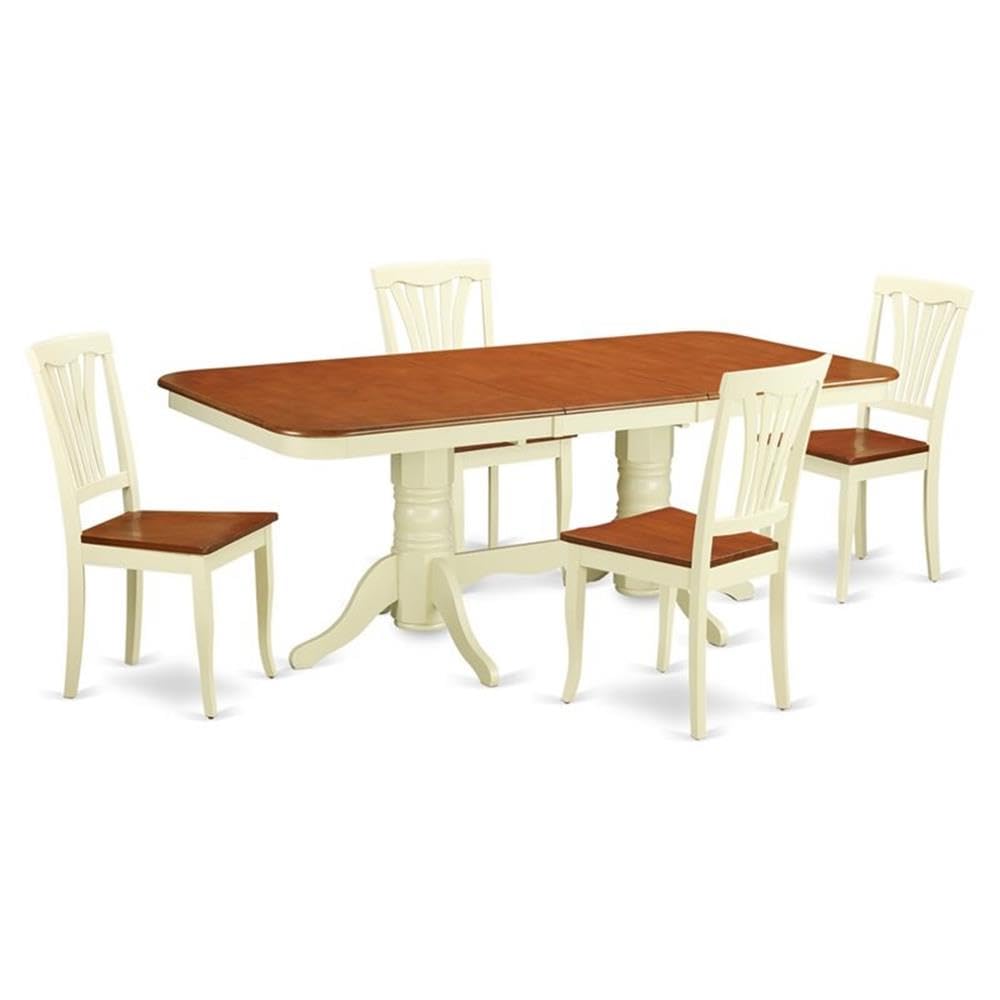 East West Furniture NAAV5-WHI-W 5 Piece Kitchen Table Set for 4 Includes a Rectangle Dining Table with Butterfly Leaf and 4 Dining Room Chairs, 40x78 Inch, Buttermilk & Cherry