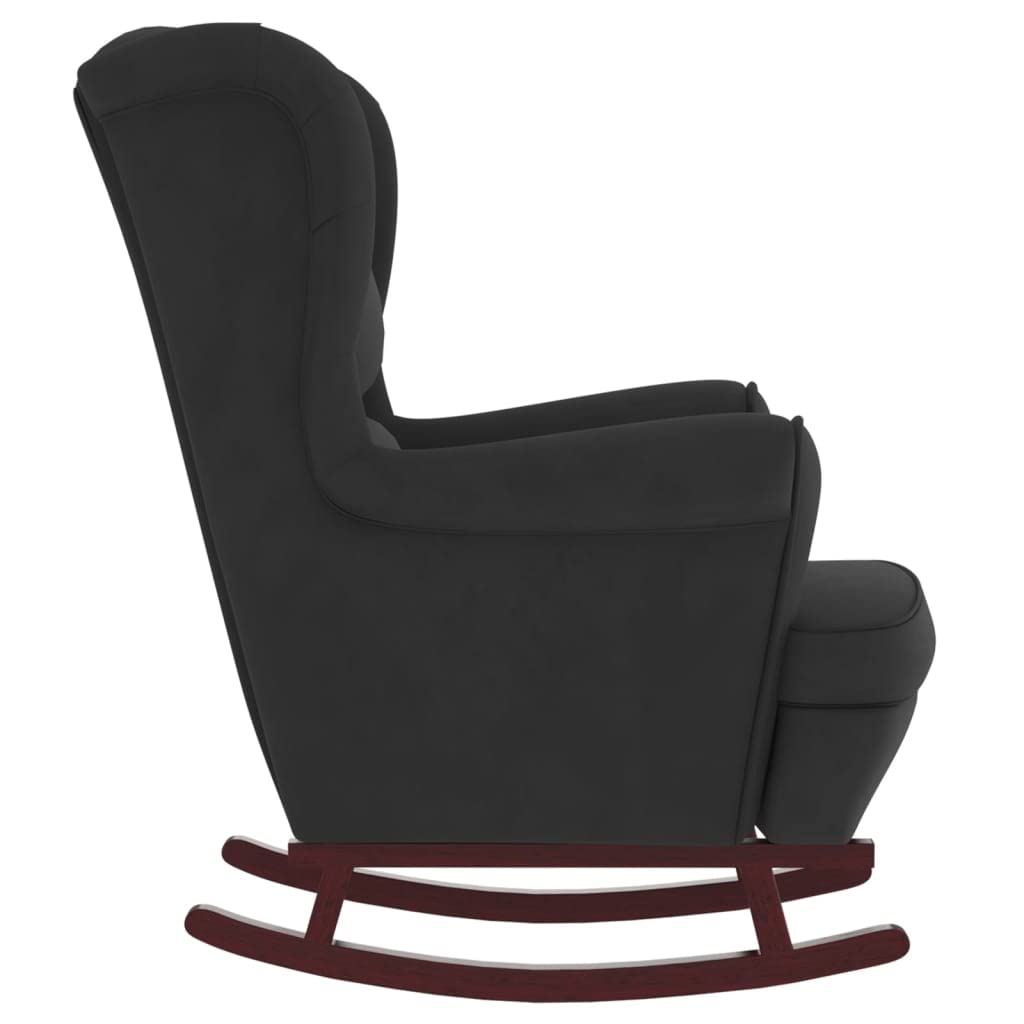 vidaXL Black Velvet Rocking Chair with Solid Rubberwood Legs - Comfortable Cushioned Seating for Living Room, Lounge, Bedroom