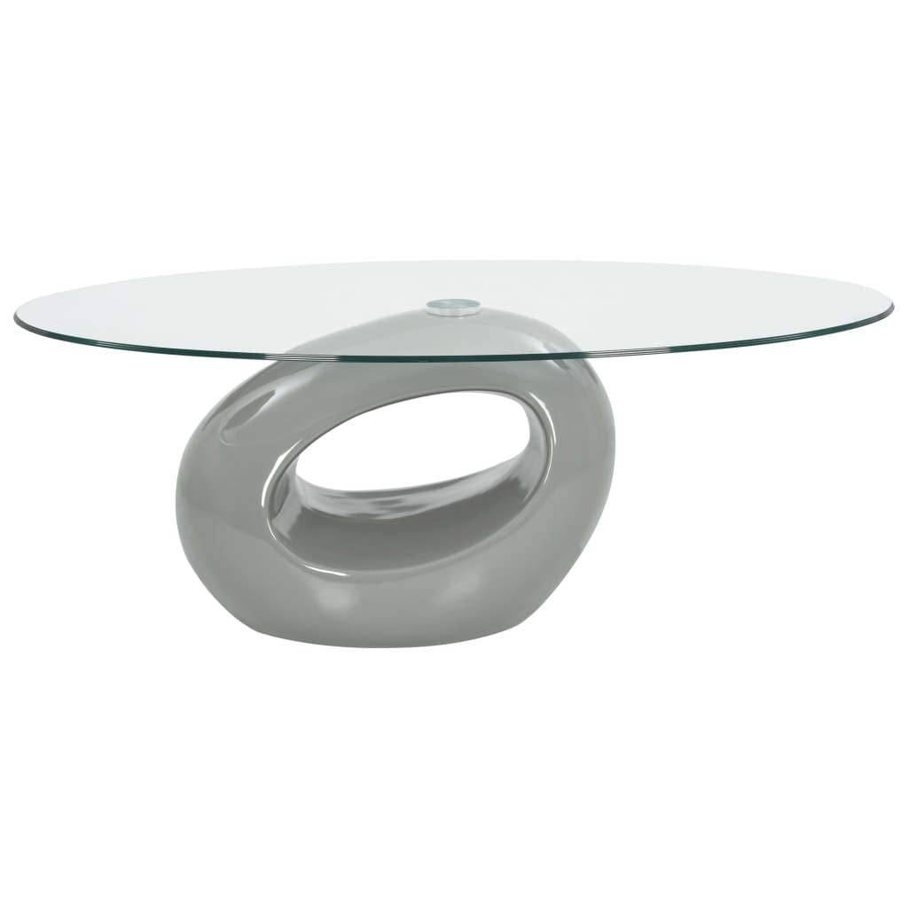vidaXL Coffee Table with Oval Glass Top and High Gloss Base - Thumbnail 2