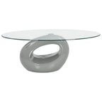 vidaXL Coffee Table with Oval Glass Top and High Gloss Base | Gray Modern Stand for Living Room | Contemporary Floating Safety Glass Top Table | Stylish Bedroom Nightstand