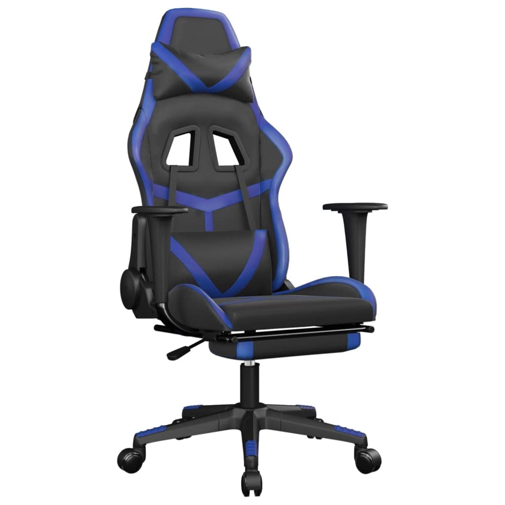 vidaXL Black and Blue Faux Leather Gaming Chair with Adjustable Footrest and Backrest - Ergonomically Designed for High Comfort and Enhanced Gaming Experience