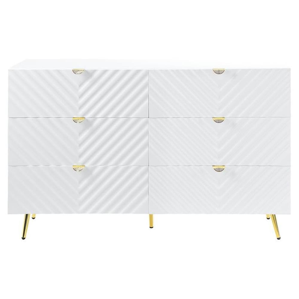 Acme Furniture Finish Dresser with 6 Drawers, White High Gloss