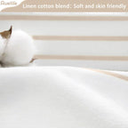 Awellife Boho Beige Shower Curtain For Bathroom Extra Long Stripe Knotted-Tassel Shower Curtain 72 X 84 Inches Natural Linen