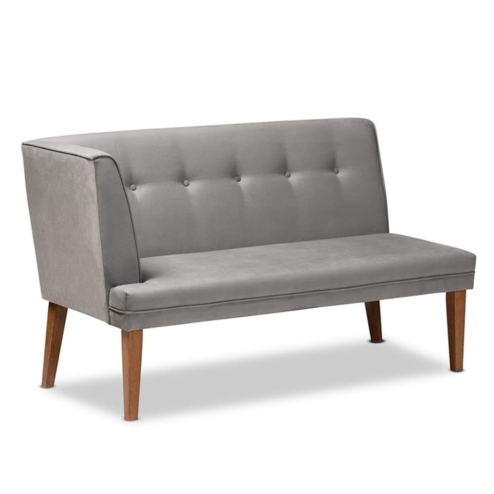 Baxton Studio Stewart Mid-Century Modern Grey Velvet Upholstered And Walnut Brown Finished Wood 2-Piece Dining Nook Banquette Set