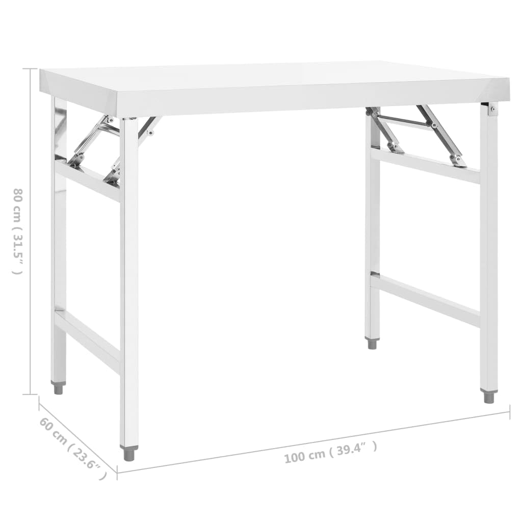 Vidaxl Folding Stainless Steel Work Table - 39.4&quot;X24&quot;X32&quot; Kitchen Prep Station For Restaurant, Bar, School, Commercial Use, Easy Clean, Space-Saving