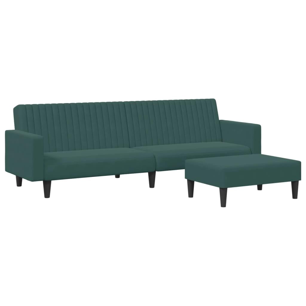 vidaXL Dark Green Velvet Sofa Bed Set - Convertible 2-Piece with Footstool, Modern Design for Living Room/Office, Thick Foam Padded Comfort