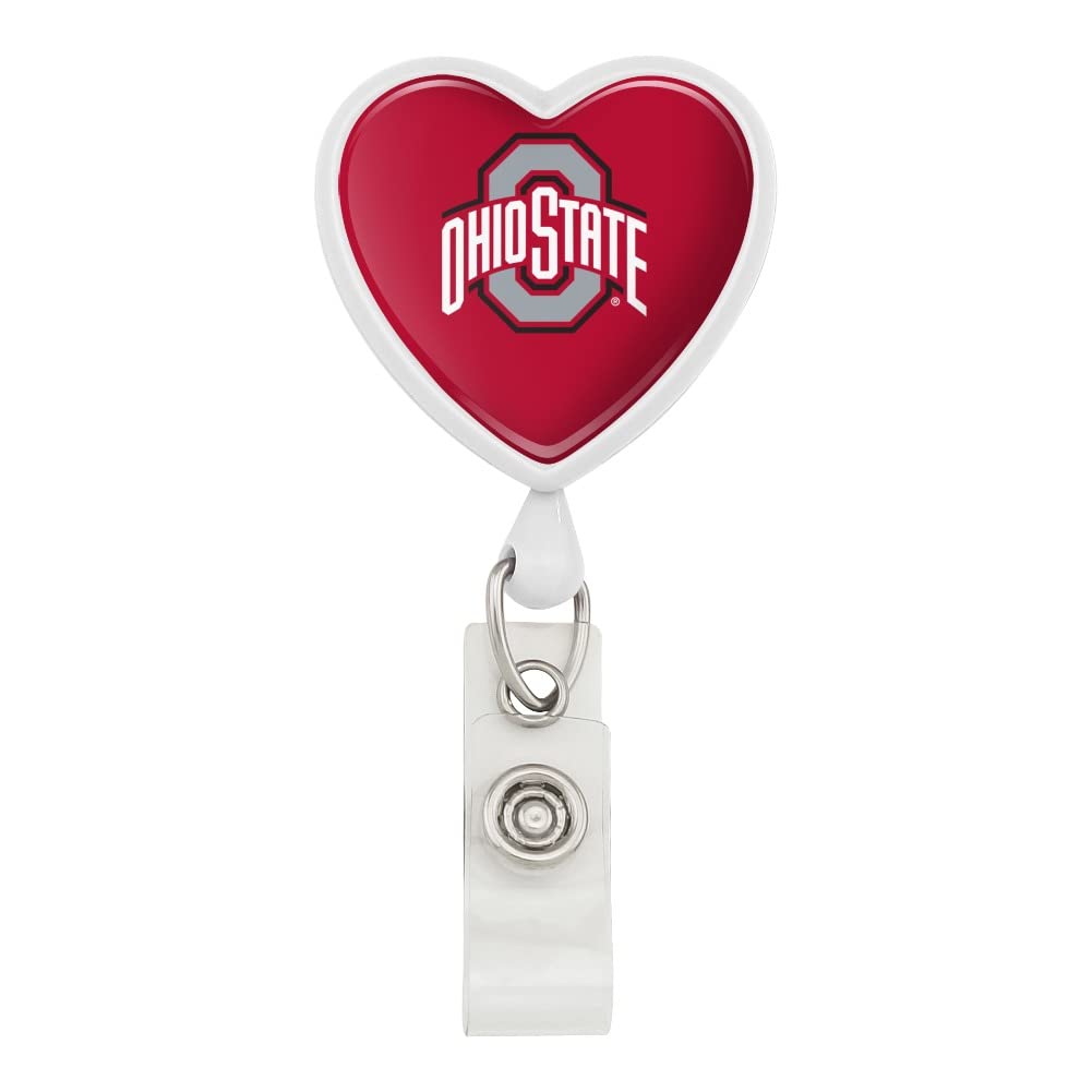 The Ohio State University Primary Logo Heart Lanyard Retractable Reel Badge Id Card Holder - White