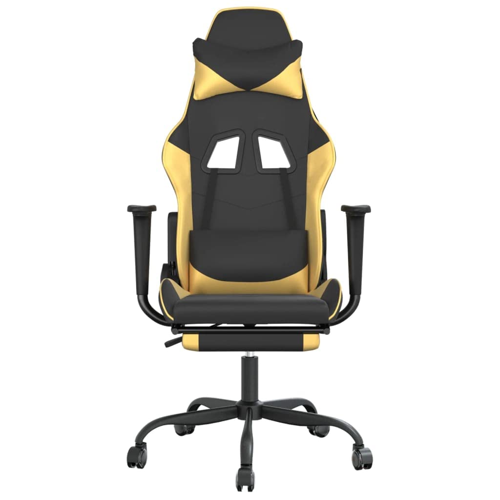 vidaXL Adjustable Gaming Chair with Footrest - Black and Gold Resistant Faux Leather, Comfortable Seat and Backrest, Modern Style.