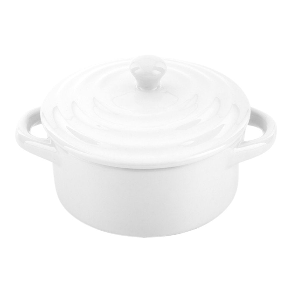 Restaurantware 3 Ounce Mini Cocotte 10 Oven-Safe Mini Dishes - Built-In Handles Microwave-Safe White Porcelain Mini Dutch Oven W