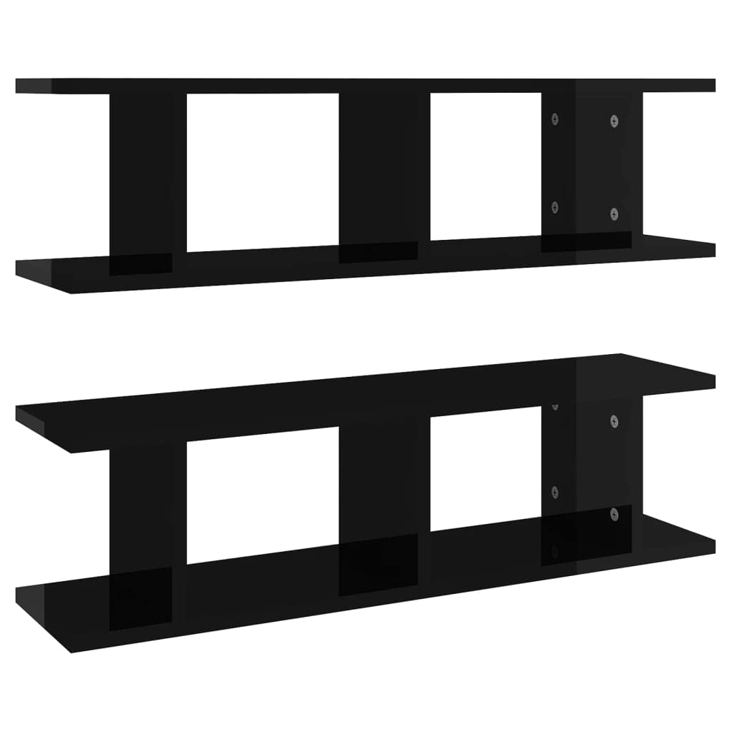 vidaXL Wall Shelves 2 pcs High Gloss Black 29.5&quot;x7.1&quot;x7.9&quot; Engineered Wood