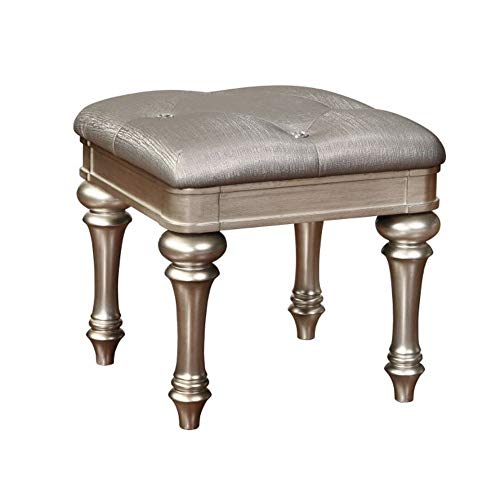 Coaster Furniture Bling Game Modern Glam Upholstered Accent Vanity Stool Metallic Gray Faux Leather Platinum Silver Finish 204189