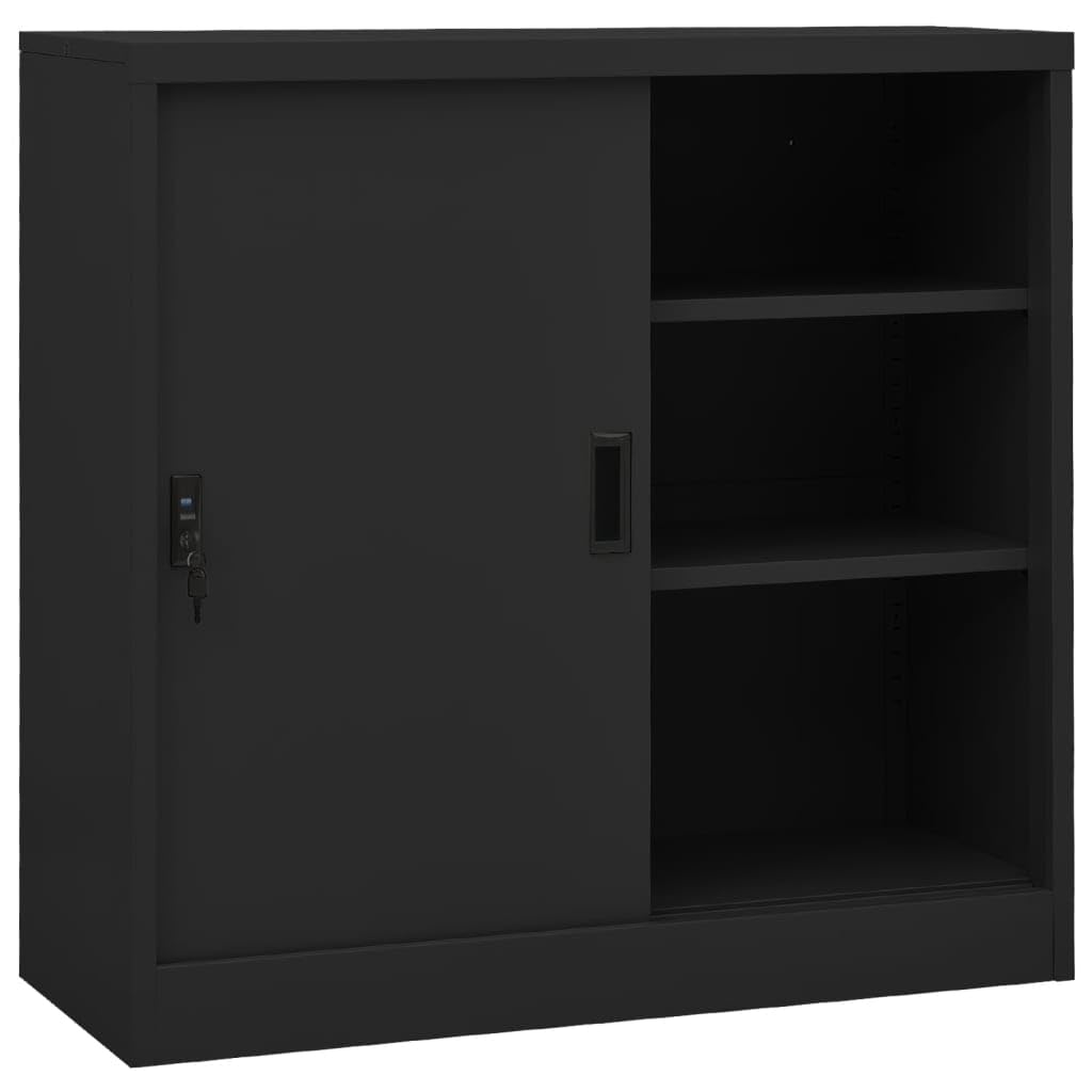 vidaXL Office Cabinet with Sliding Door in Anthracite – Industrial Style Steel Filing Cabinet with Adjustable Shelves and Lock for Document Storage