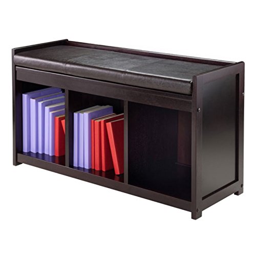 Ergode Wood Addison 4-Piece Storage Bench Set | 3 Cubbies & Black Baskets | Espresso Finish | Sturdy Solid Wood | Easy Assembly (92349-VV)
