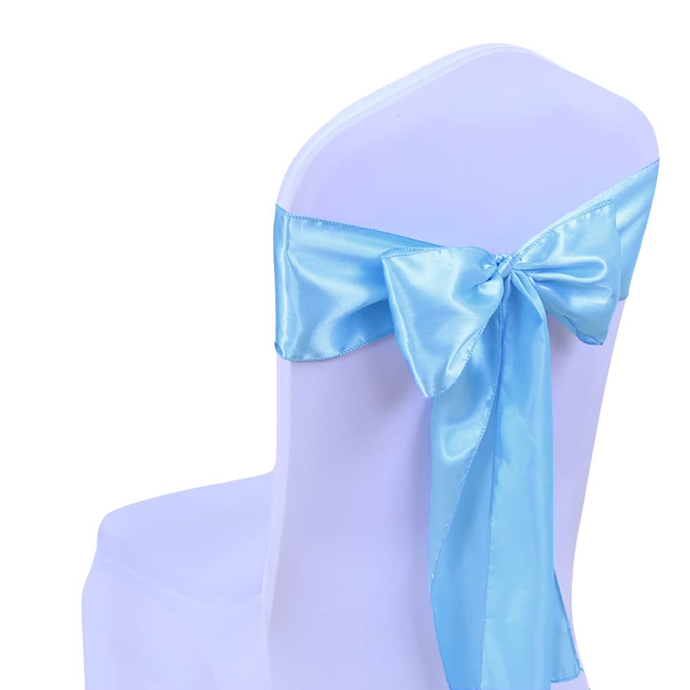 Sinssowl 50 Baby Blue Chair Sashes Satin Chair Bows For Wedding Birthday Party Fiesta Decor - 7X108 Inches Chair Ribbons Ties Fi