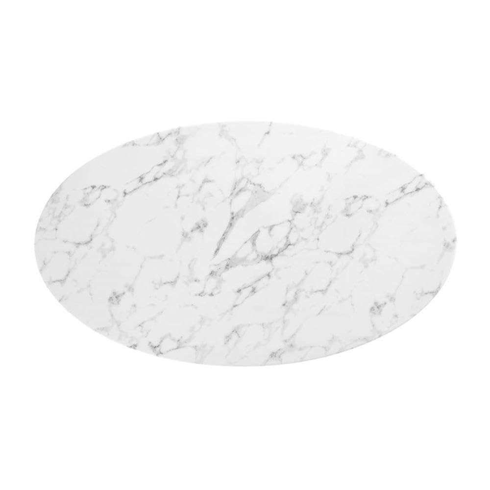 Modway Lippa 54" Oval-Shaped Mid-Century Modern Dining Table With Artificial Marble Top And Black Base