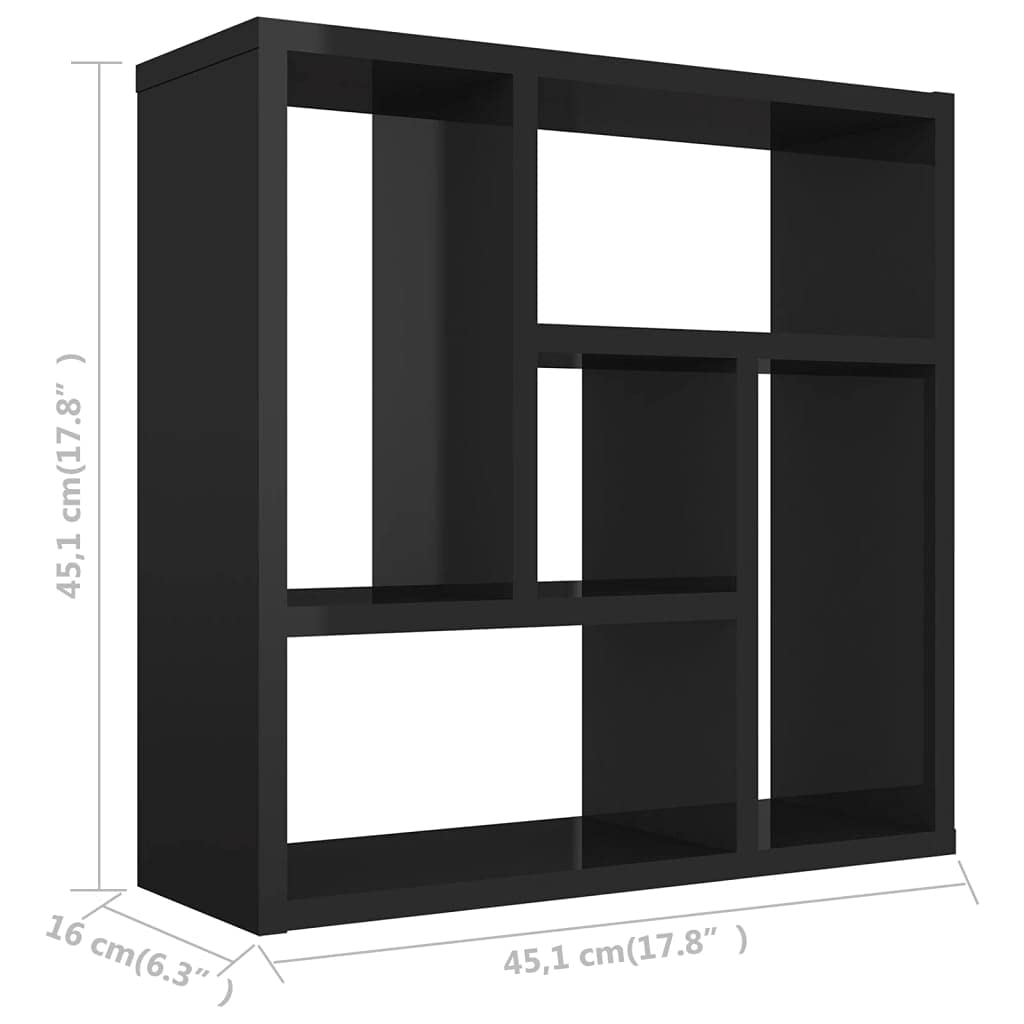 vidaXL Wall Shelf Home Kitchen Bathroom Hanging Display Storage Shelf Floating Shelving Rack Furniture High Gloss Black Engineered Wood