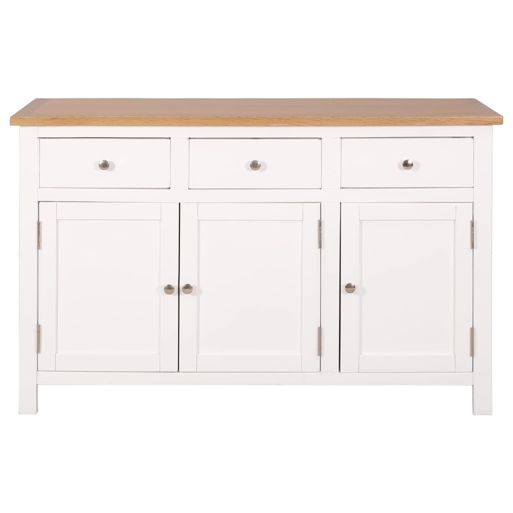 vidaXL Solid Oak and Acacia Wood Sideboard - 3 Drawers and 2 Cabinets - 43.3"x13.2"x27.6" Rustic & Modern Design, Farmhouse Style, Durable and Spacious Brown White Sideboard