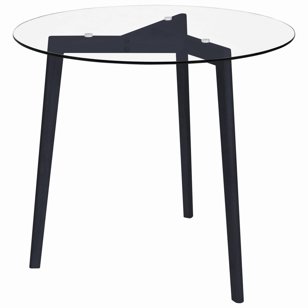 vidaXL Transparent Black Dining Table 31.5&quot; Diameter, Tempered Glass Top with Rough Grinding, Iron Legs, Modern Kitchen/Dining Room Furniture
