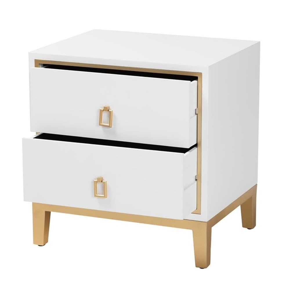 Baxton Studio Donald White Finished Wood and Gold Metal 2-Drawer End Table