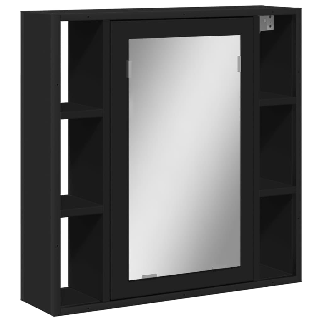 vidaXL Wall-Mounted Bathroom Mirror Cabinet in Black - Engineered Wood with Ample Storage, Clear Glass Mirror, 23.6"x6.3"x23.6"