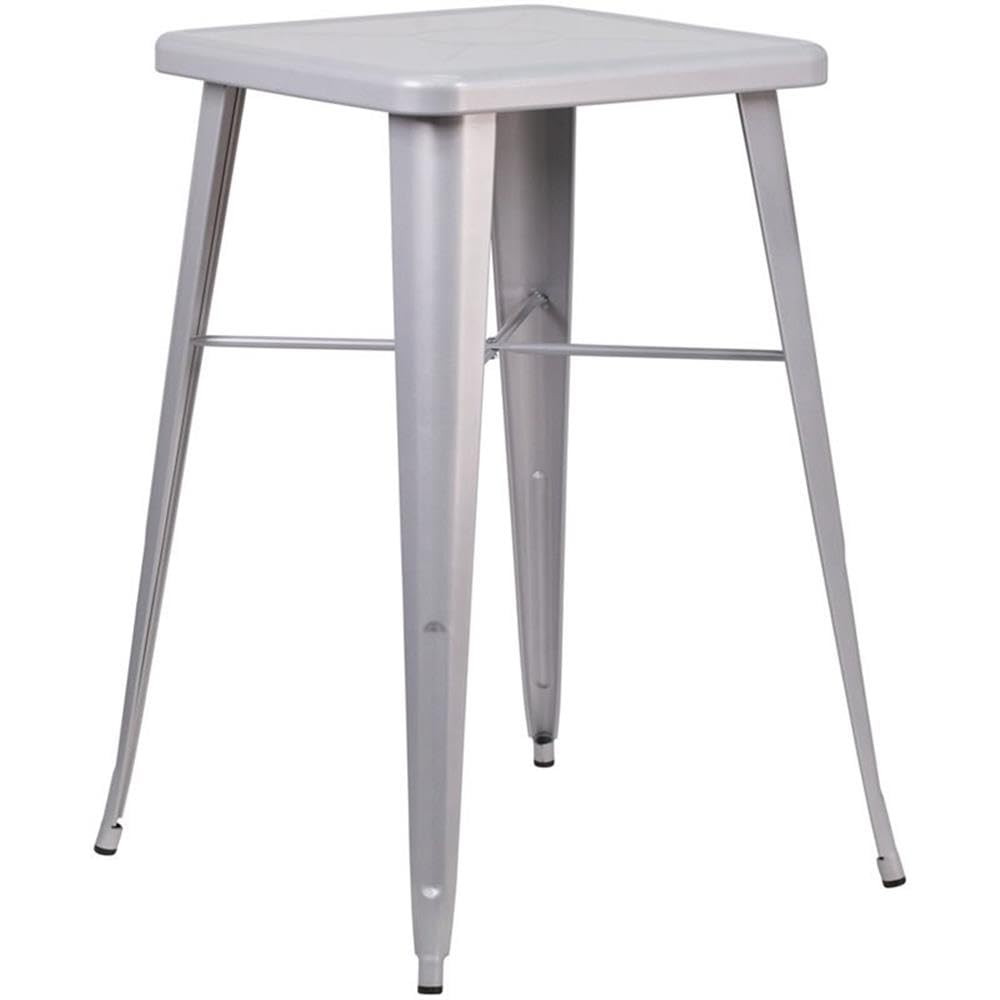 Flash Furniture Commercial Grade 23.75" Square Silver Metal Indoor-Outdoor Bar Table Set with 2 Stools with Backs