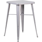 Flash Furniture Commercial Grade 23.75" Square Silver Metal Indoor-Outdoor Bar Table Set with 2 Stools with Backs
