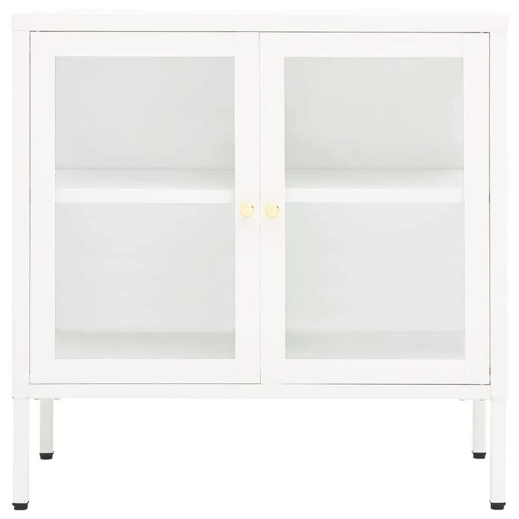 vidaXL Modern Sideboard in White - Powder-Coated Steel and Tempered Glass, Adjustable Shelf and Feet - 27.6&quot;x13.8&quot;x27.6&quot; - Durable and Easy to Clean