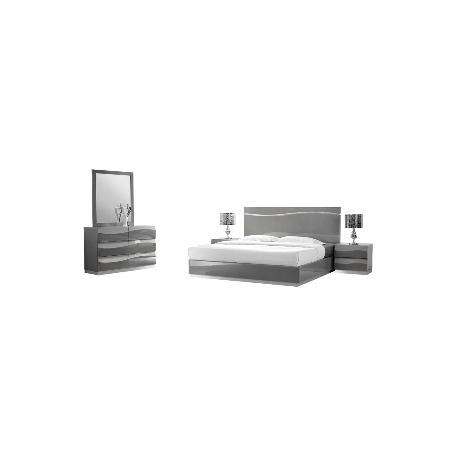 Best Master Leon 5-Piece Poplar Wood East King Bedroom Set In Gray High Gloss