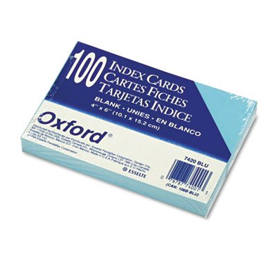 Unruled Index Cards, 4 X 6, Blue, 100/Pack