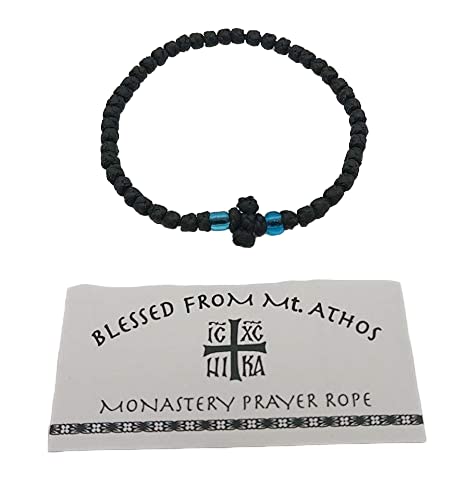 Mastic Of Chios Blessed Handmade Greek Christian Orthodox Waxed Prayer Rope From Mt.Athos (Komboskoini Chotki) Thin Black Fragra