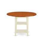 East West Furniture SUT-BMK-T Sudbury Dining Room Table - a Round kitchen Table Top with Dropleaf & 2 shelves, 42x42 Inch, Buttermilk & Cherry
