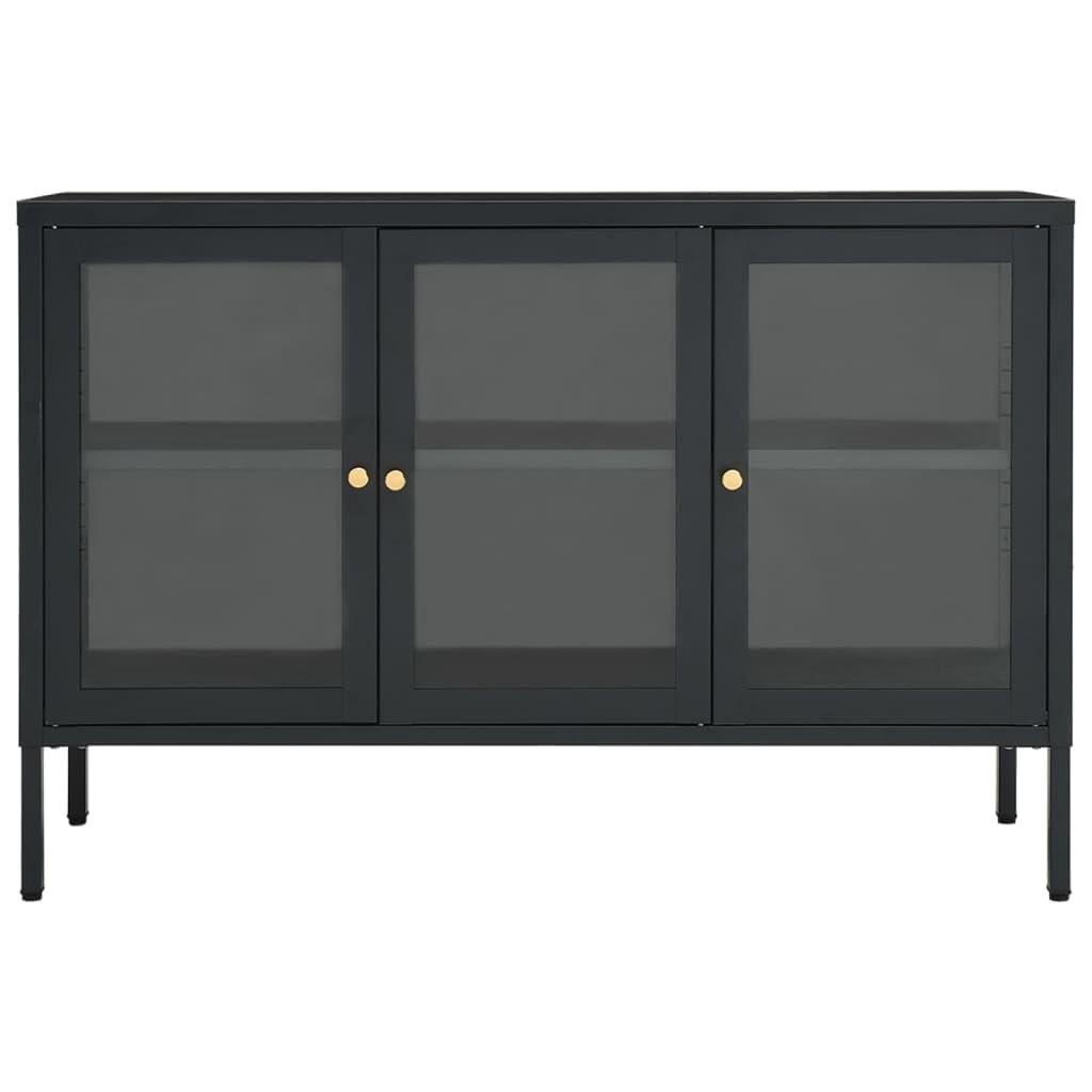 vidaXL Modern Sideboard Steel and Glass in Anthracite, Sleek Design with Ample Storage - Adjustable Shelves and Feet, 41.3&quot;x13.8&quot;x27.6&quot;