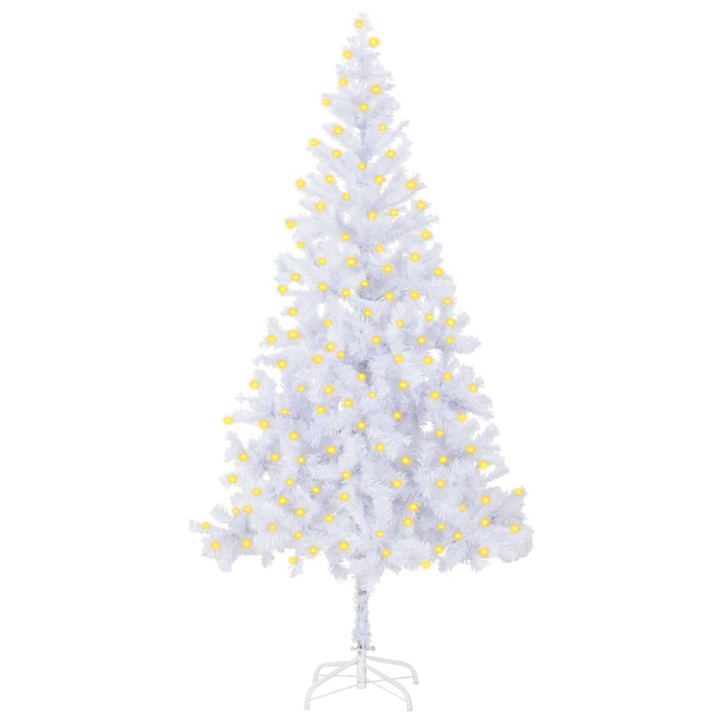 Vidaxl Artificial 82.7&quot; Christmas Tree With Leds - Dense White Pvc And Steel Tree With 910 Branches And 300 Led Lights - Indoor Use - Easy To Assemble