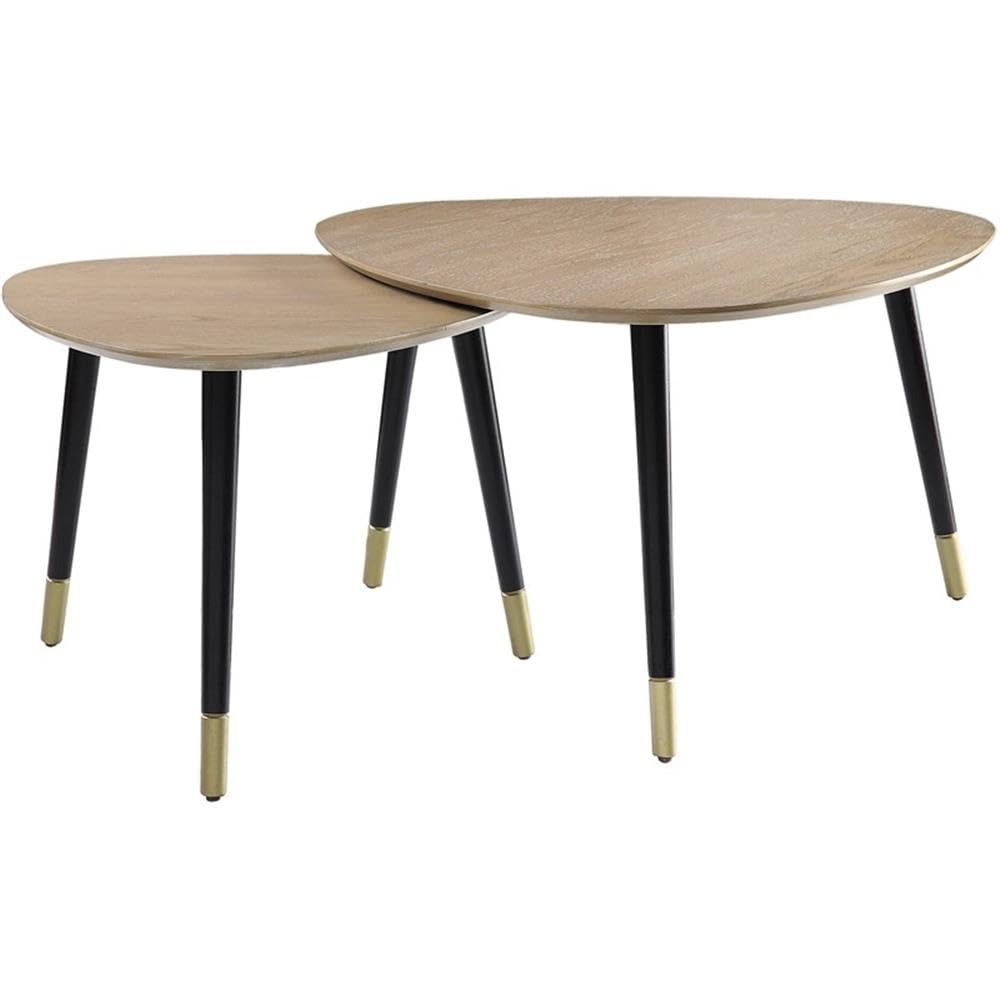 Acme Allison 2-Piece Round Wooden Nesting Tables in Natural and Black