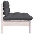 vidaXL Solid Pinewood Patio Middle Sofa - Modular Outdoor Lounge Furniture with Cushions - White and Anthracite