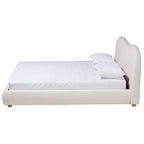 Baxton Studio Maya Mid-Century Modern Cream Boucle Fabric And Oak Brown Finished Wood Queen Size Platform Bed