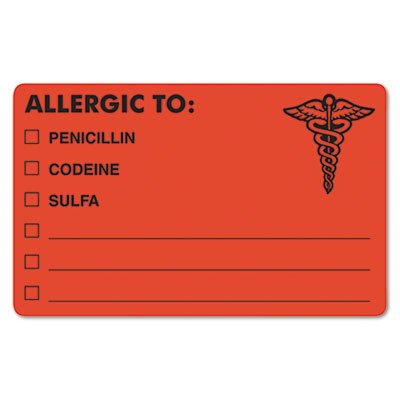 Tabbies Allergy Warning Labels Label,Allergic To:Penc,Oe 5113 (Pack Of10)
