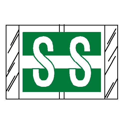 Tabbies Original Col'R'Tab 12030 Series Top Tab Alpha Labels, Green 'S', 1'H X 1-1/2'W, Heavy Duty & Fade-Resistant, Made In