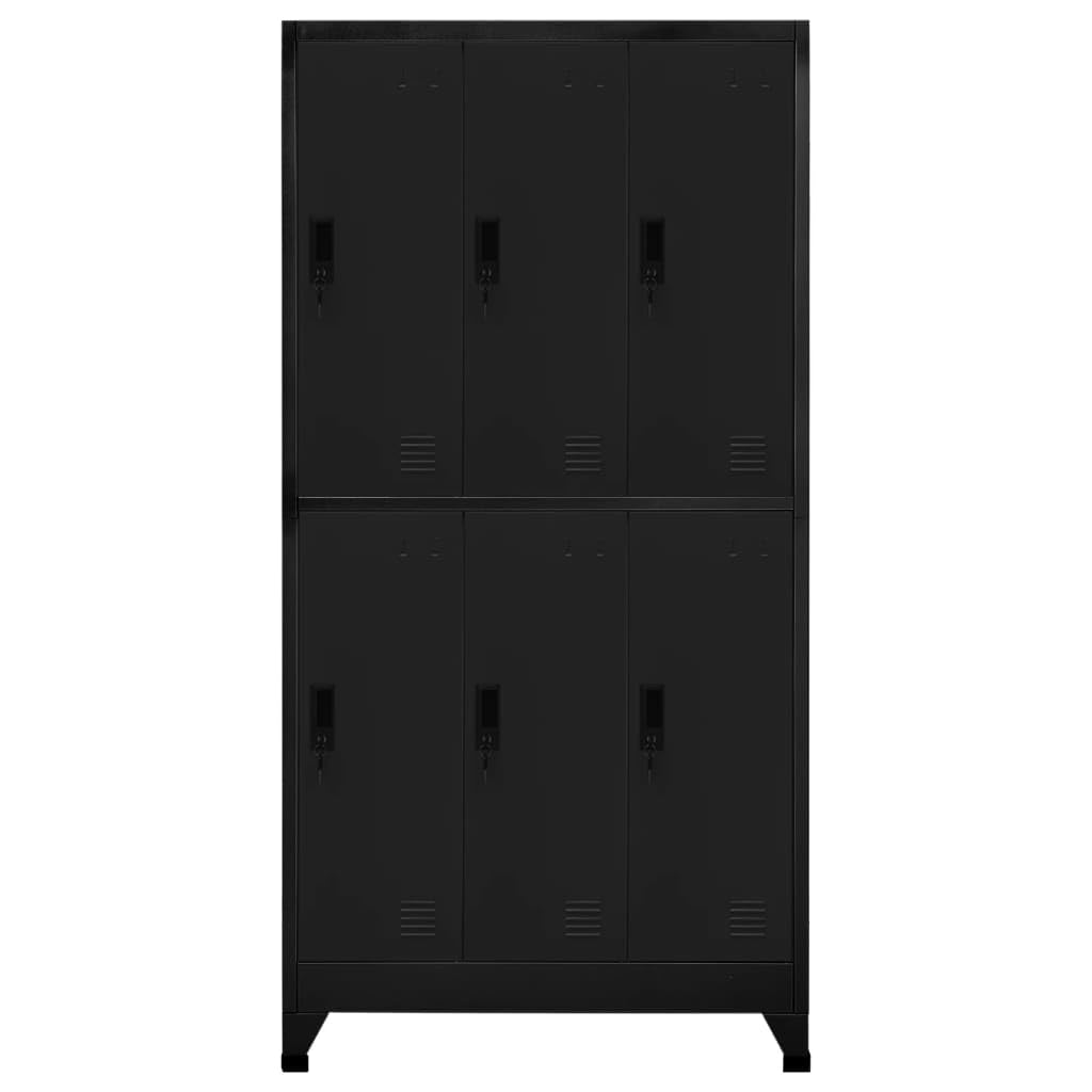 Vidaxl Steel Locker Cabinet With 6 Lockable Doors And Hangers, Black - 35.4&quot;X17.7&quot;X70.9&quot; - Durable And Easy To Clean Storage Solution For Schools And Offices