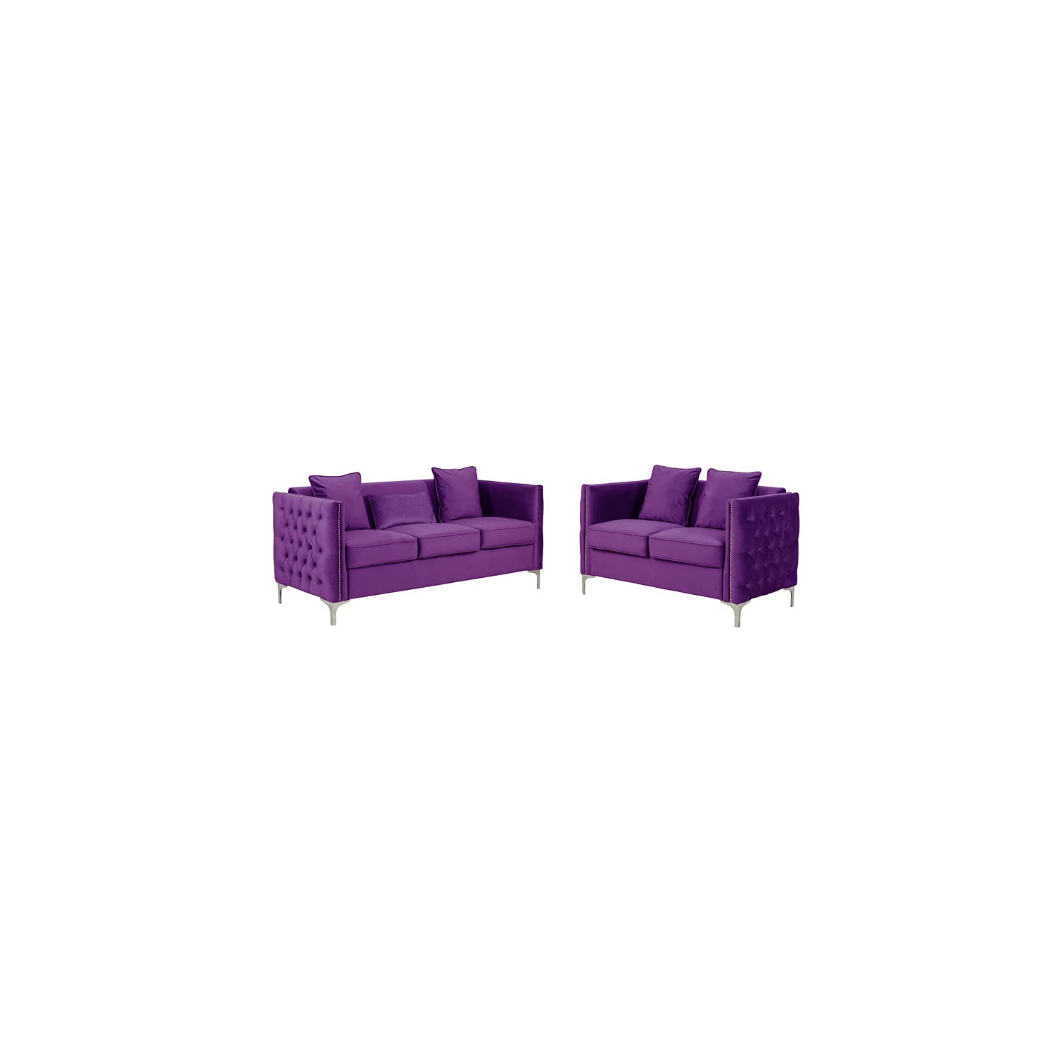 Lilola Home Bayberry Purple Velvet Sofa Loveseat Living Room Set
