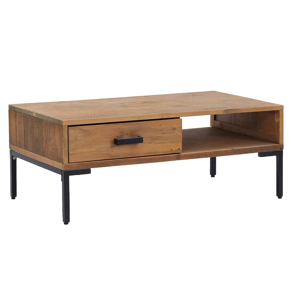 vidaXL Pine Wood Coffee Table | Solid and Sturdy Design | Ample Storage Space | Vintage Industrial Style | Metal Support Feet | 35.4&quot;x19.7&quot;x13.8&quot; | Brown