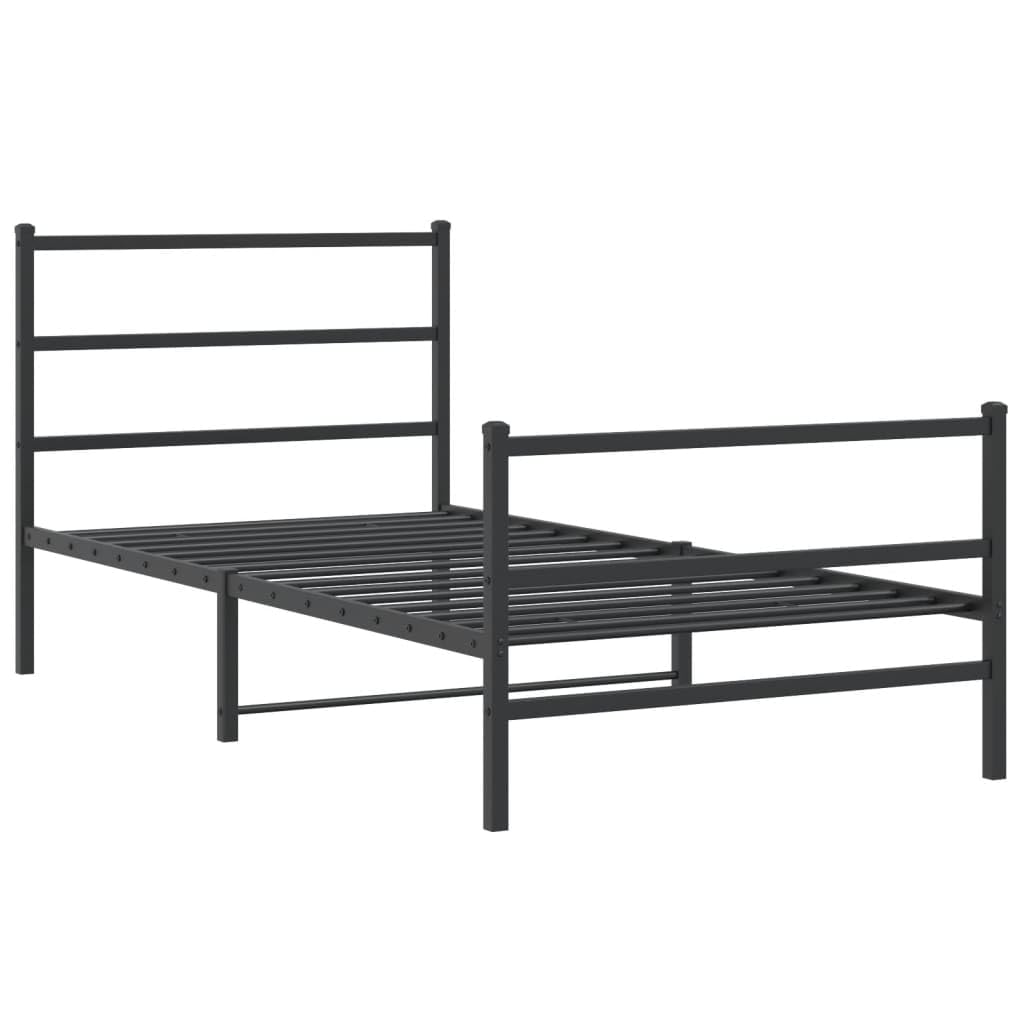 vidaXL Metal Single Bed Frame - Black Steel with Headboard/Footboard, 39.4&quot;x78.7&quot; Mattress Compatibility, with Underbed Storage Space