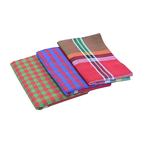 BENGAL ENTERPRISE Original Beldanga Handloom Gamcha Pure Cotton Bath Towel for Men and Women Multicolour XXL Large Size (Set of