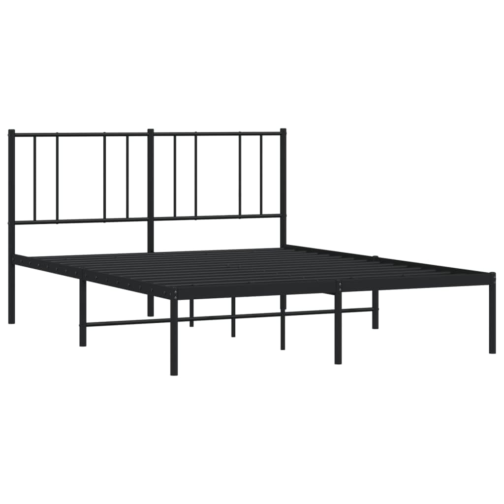 vidaXL Black Metal Double Bed Frame with Headboard - Robust Steel Construction - Supports Mattress Size of 53.9&quot;x74.8&quot; - Offers Extra Under-Bed Storage Space