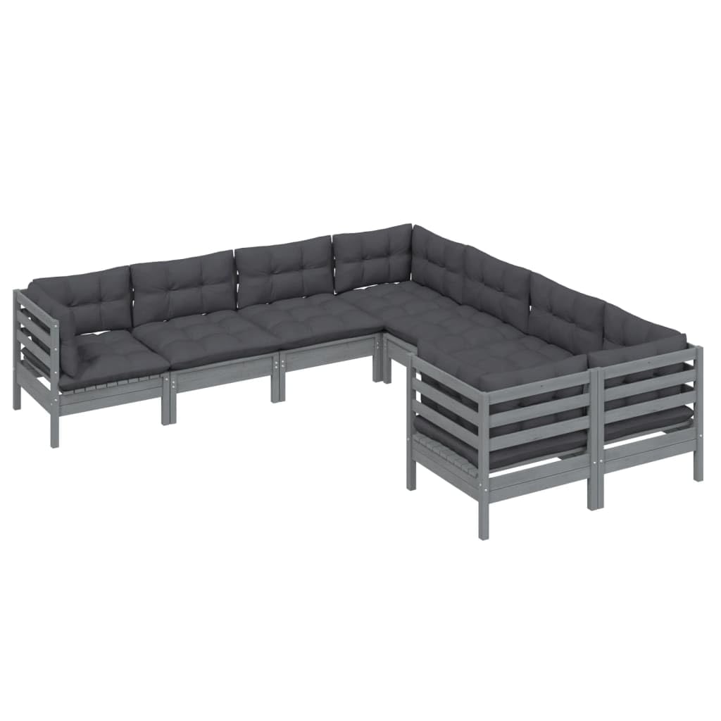 vidaXL Solid Pinewood Patio Lounge Set 8 Piece with Cushions Garden Outdoor Lawn Yard Terrace Balcony Wooden Seat Seating Furniture Gray